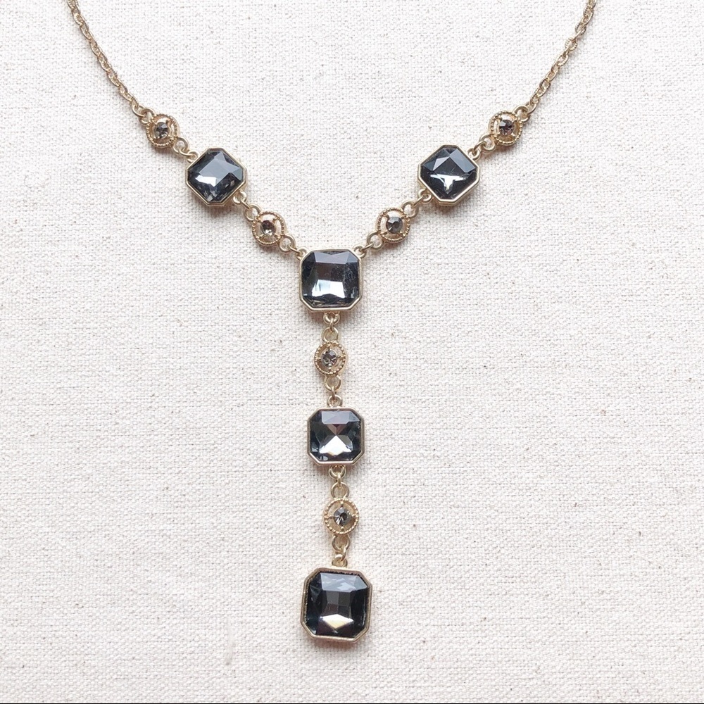 Statement Necklace 16” Chain Square Gems
